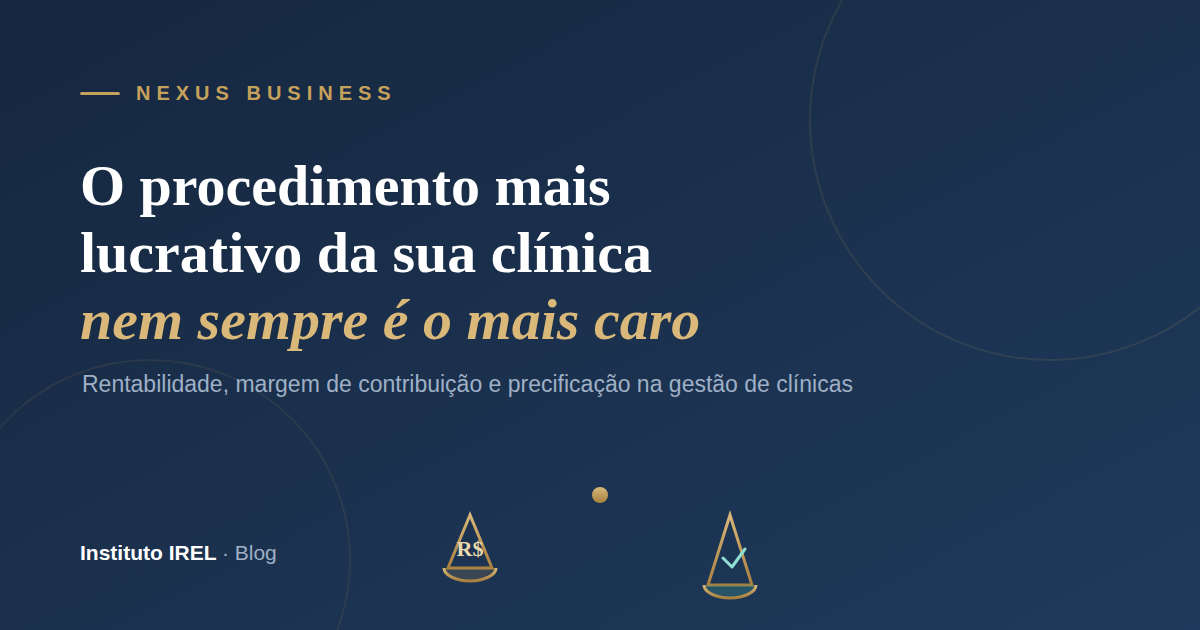 Ilustração de balança equilibrando preço e lucro em uma clínica de estética — NEXUS Business, Instituto IREL